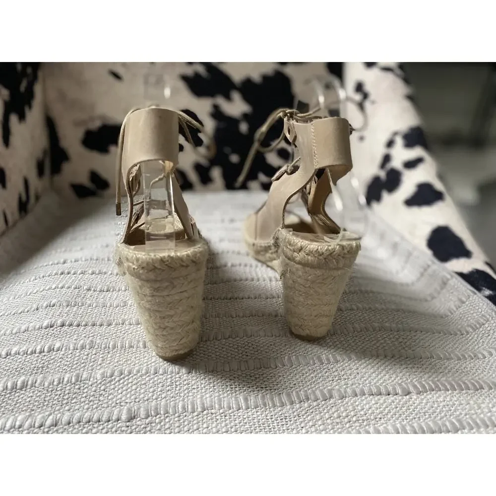 Carmen Saiz Anthropologie Leather Espadrille Wedge‎ Sandals Tie~38. US 7.5- 8